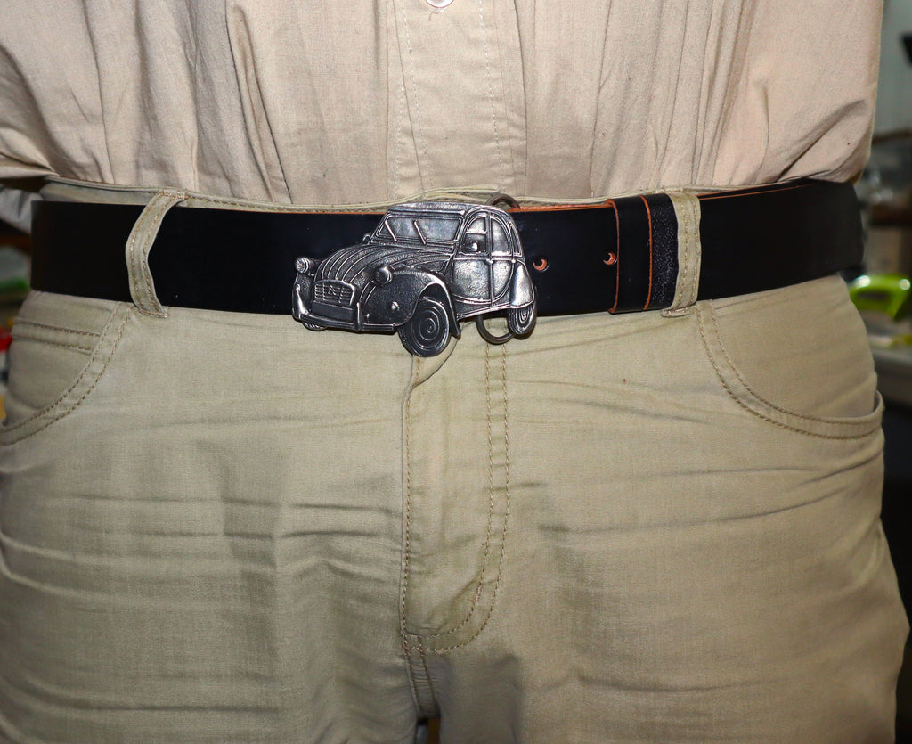 Leather belt with buckle Citroen 2CV size 48 (inch)
