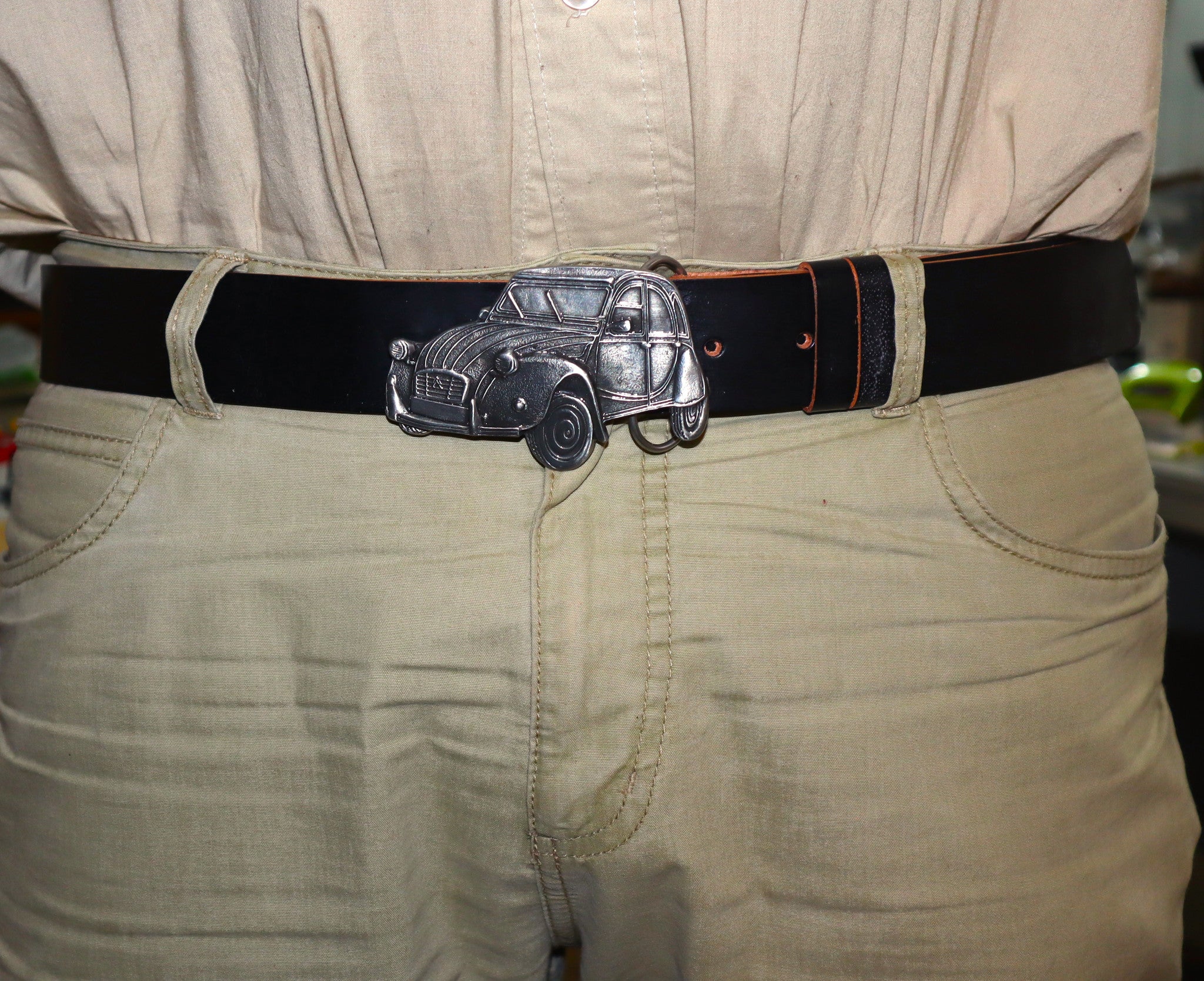 Leather belt with buckle Citroen 2CV size 48 (inch)