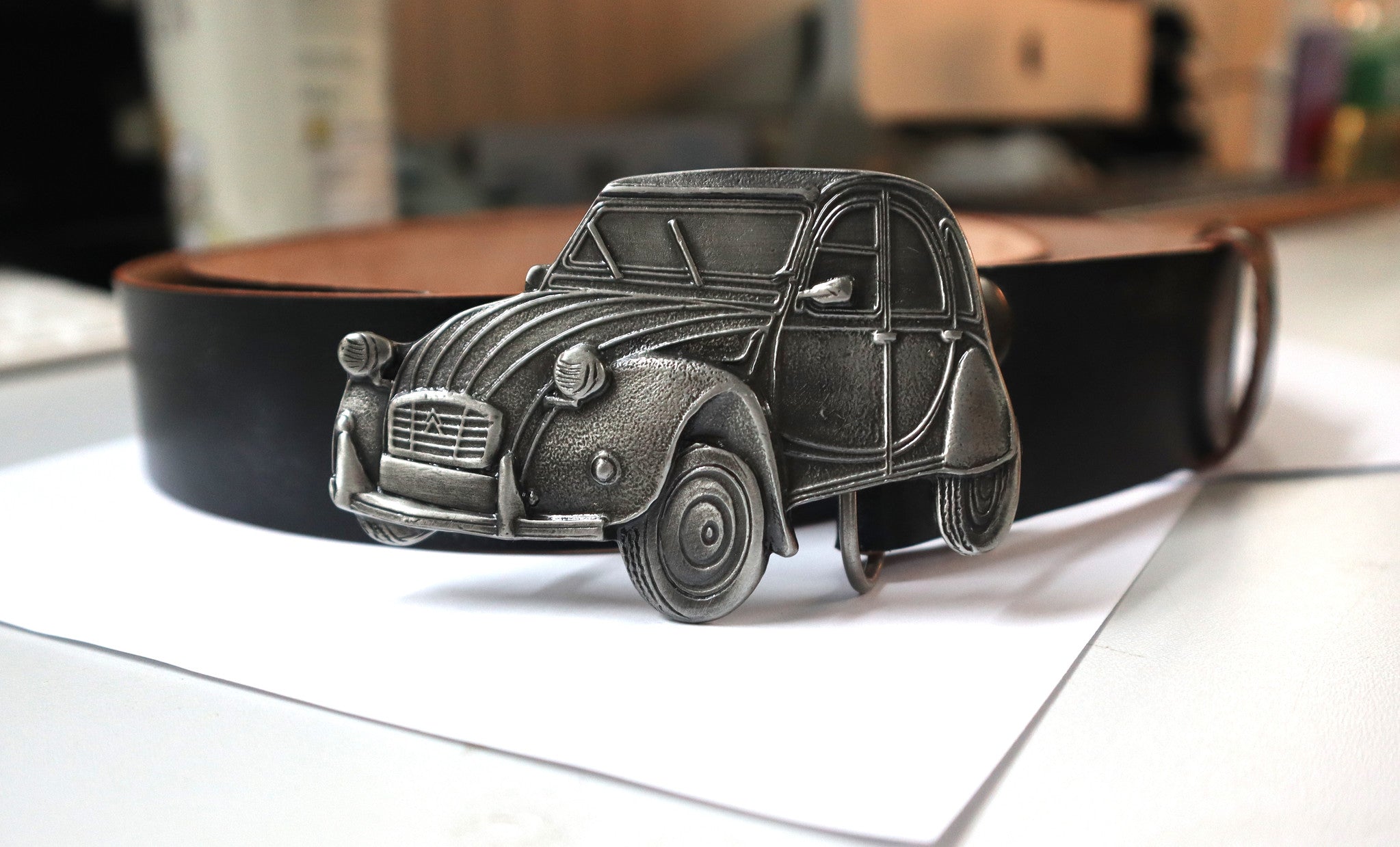 Leather belt with buckle Citroen 2CV size 48 (inch)