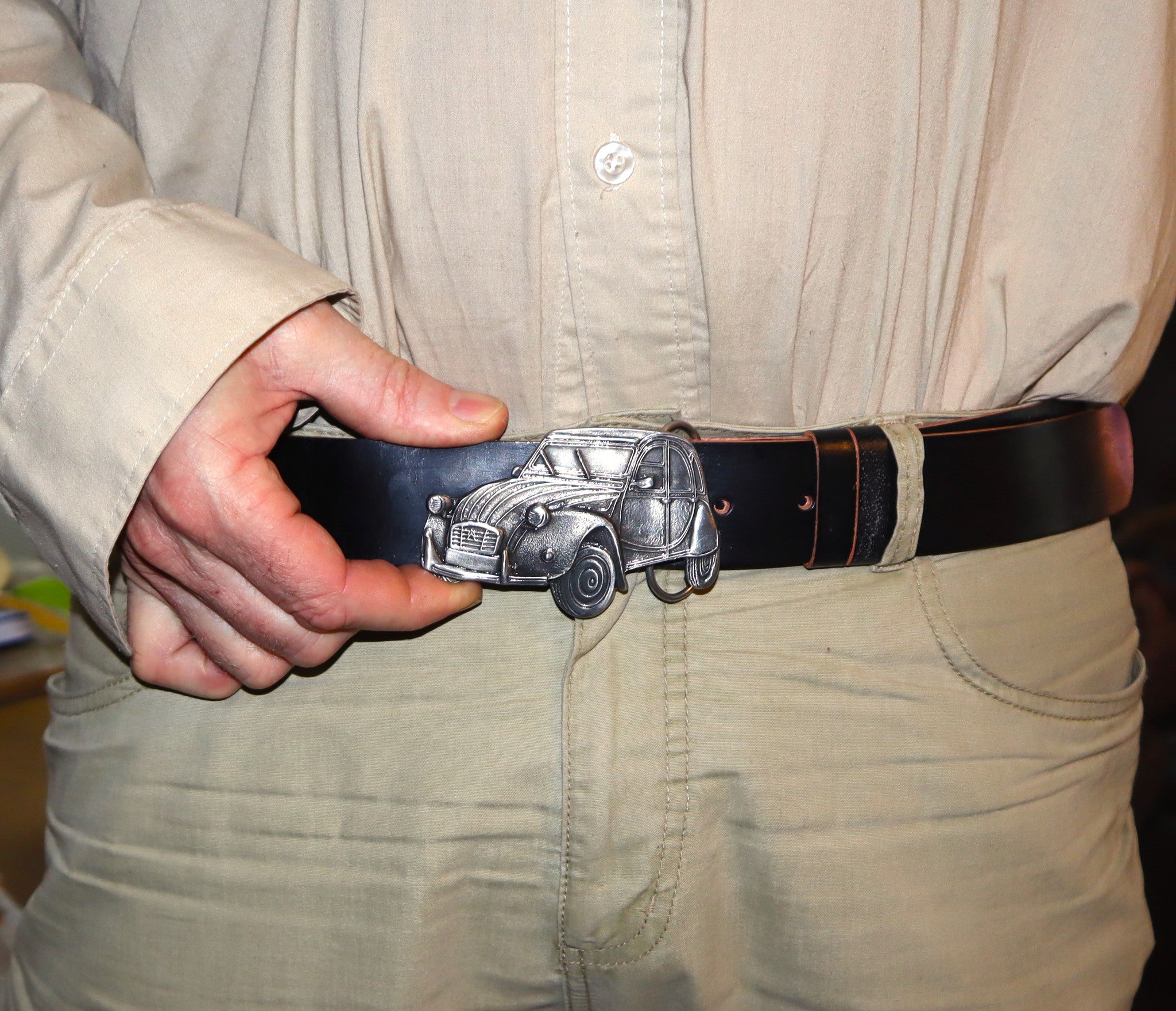 Leather belt with buckle Citroen 2CV size 48 (inch)