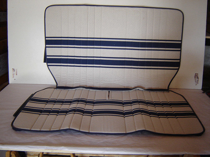 Original seat cover set for rear bench in white/blue cloth Transat / France 3 Citroën 2CV