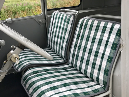Originaler Schonbezug-Satz für Sitze aus grünem Stoff (Exakte Kopie des originalen schottischen Designs) Baujahre 50er/60er Citroën 2CV