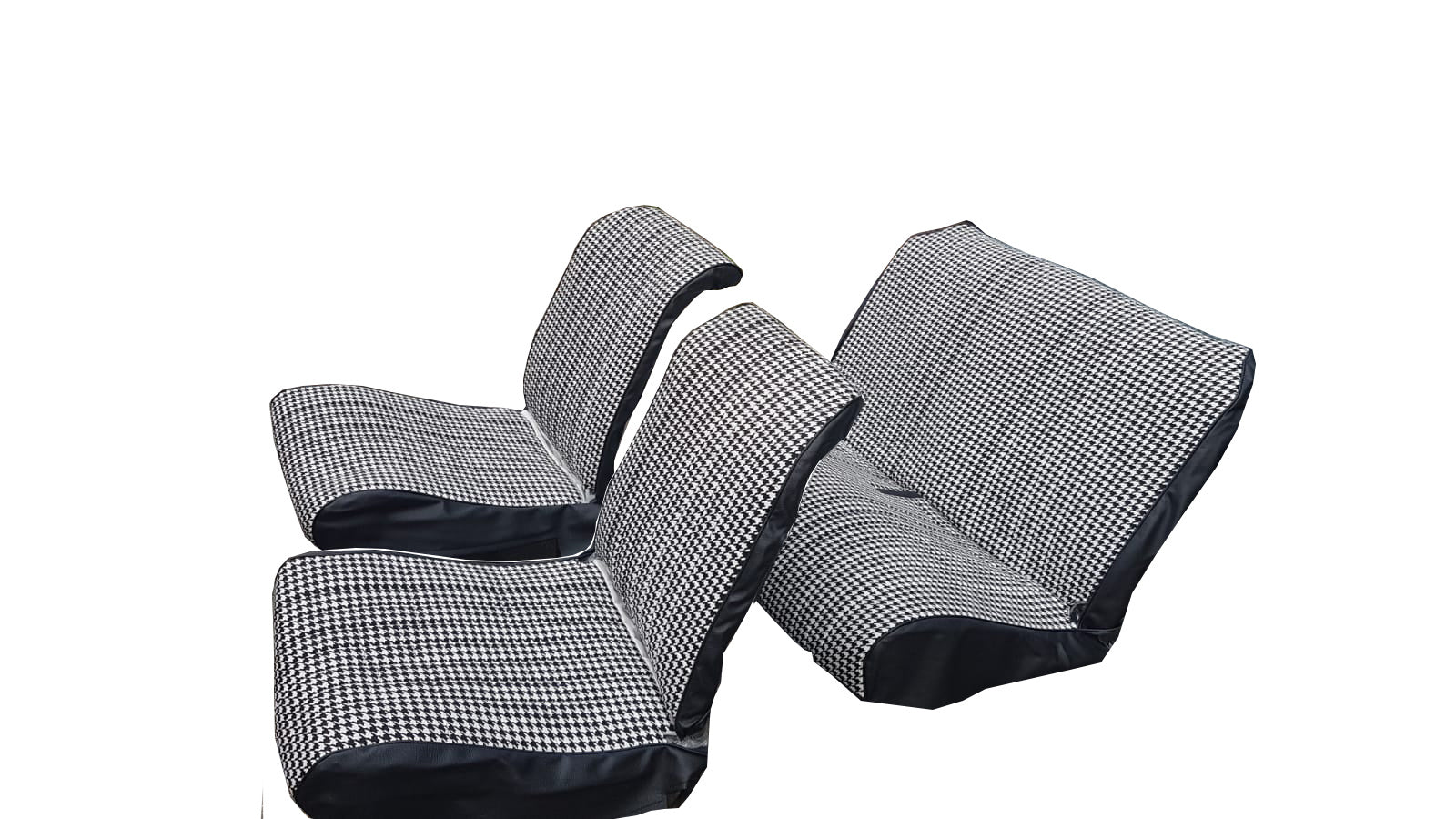 Original seat cover set for 2 front seat + rear bench in "pied de poule" black and white cloth Charleston Citroën 2CV