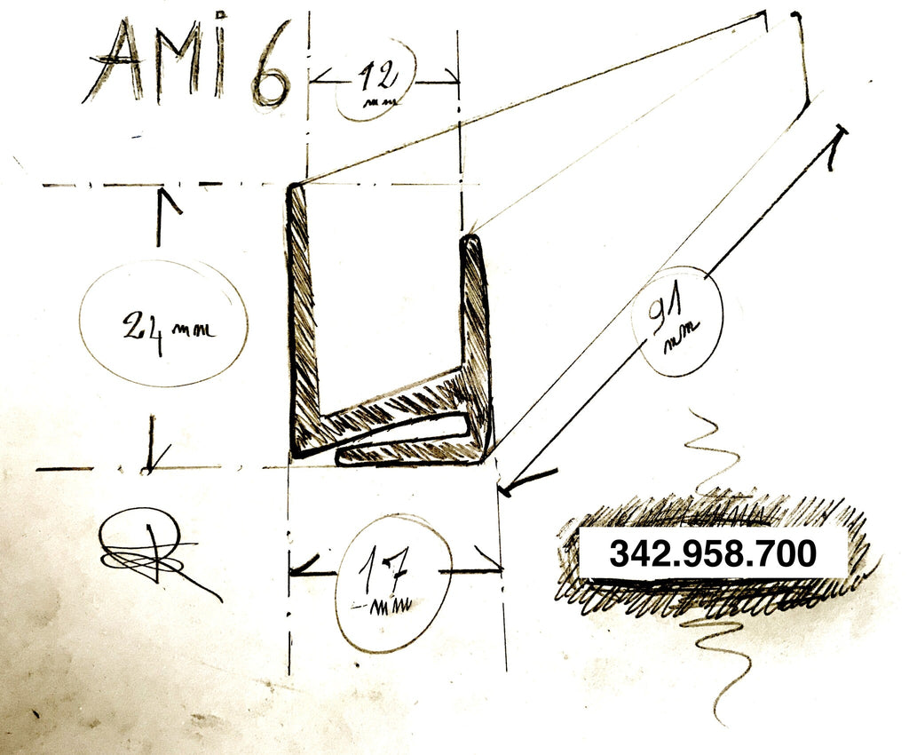 342.958.700: Rubber strip under sliding window of door (set of 4 pieces) [L=910mm], Ami