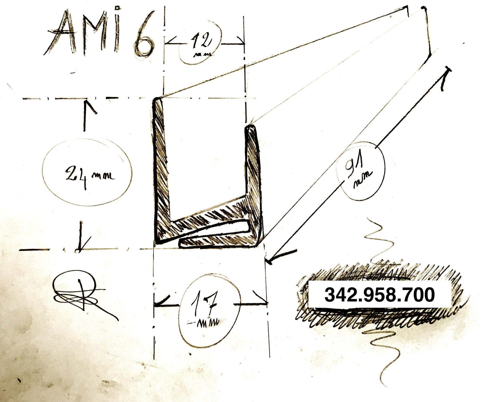 342.958.700: Rubber strip under sliding window of door (set of 4 pieces) [L=910mm], Ami