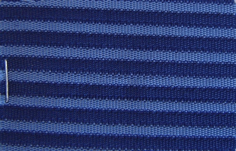 Blauer Stoff `Bayadère` (gestreift) (Preis pro Meter Breite +/- 150 M)