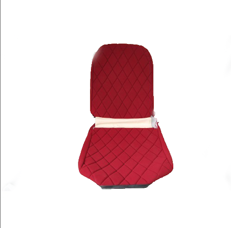 Voorstoelhoes L rood stof Charleston naaipatroon 2 ronde hoeken Citroën 2CV